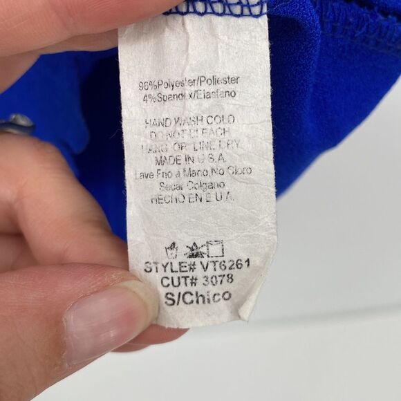 Vanilla Bay Stretch Round Neck Short Sleeve Scalloped Trim Blouse Blue Small - Picture 4 of 7